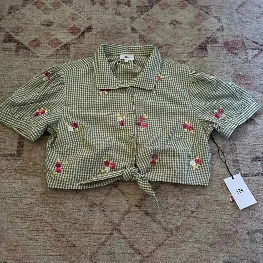 NWT LPA (Revolve)• Valerie Top Green Gingham Size Large - Picture 4 of 11
